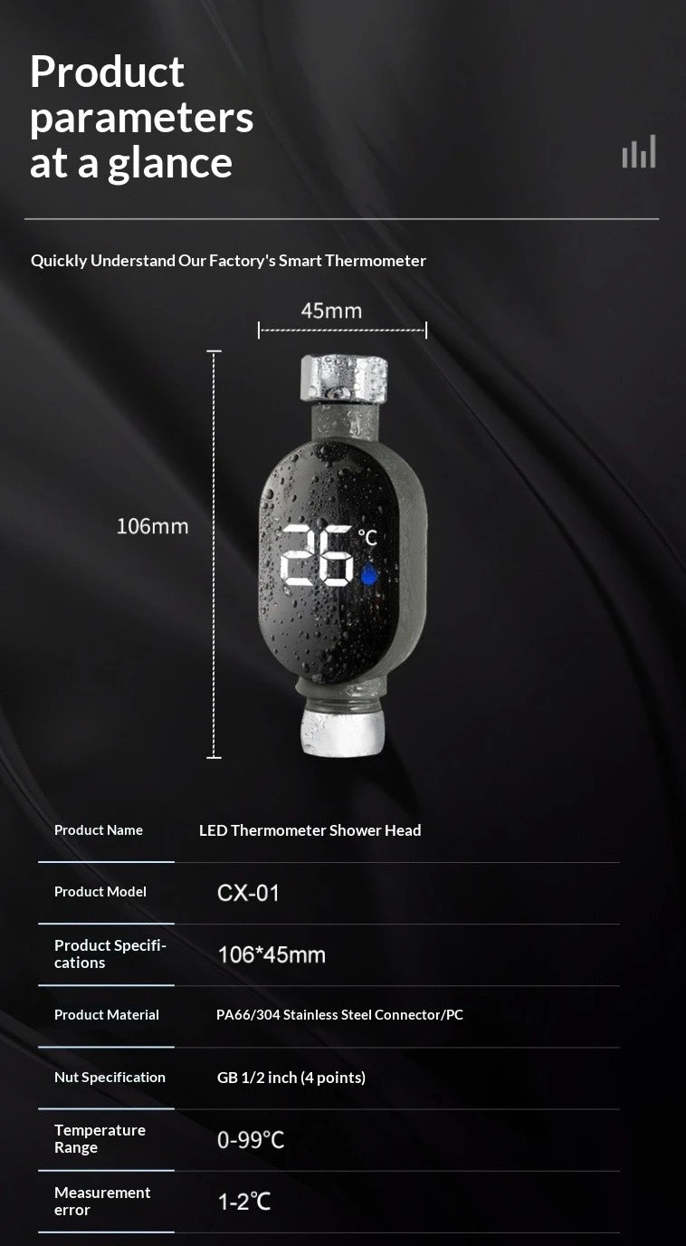 Shower Head Thermometer Shower Temperature Sensor Shower Accessory Display Home Water Temperature Display Shower Thermometer