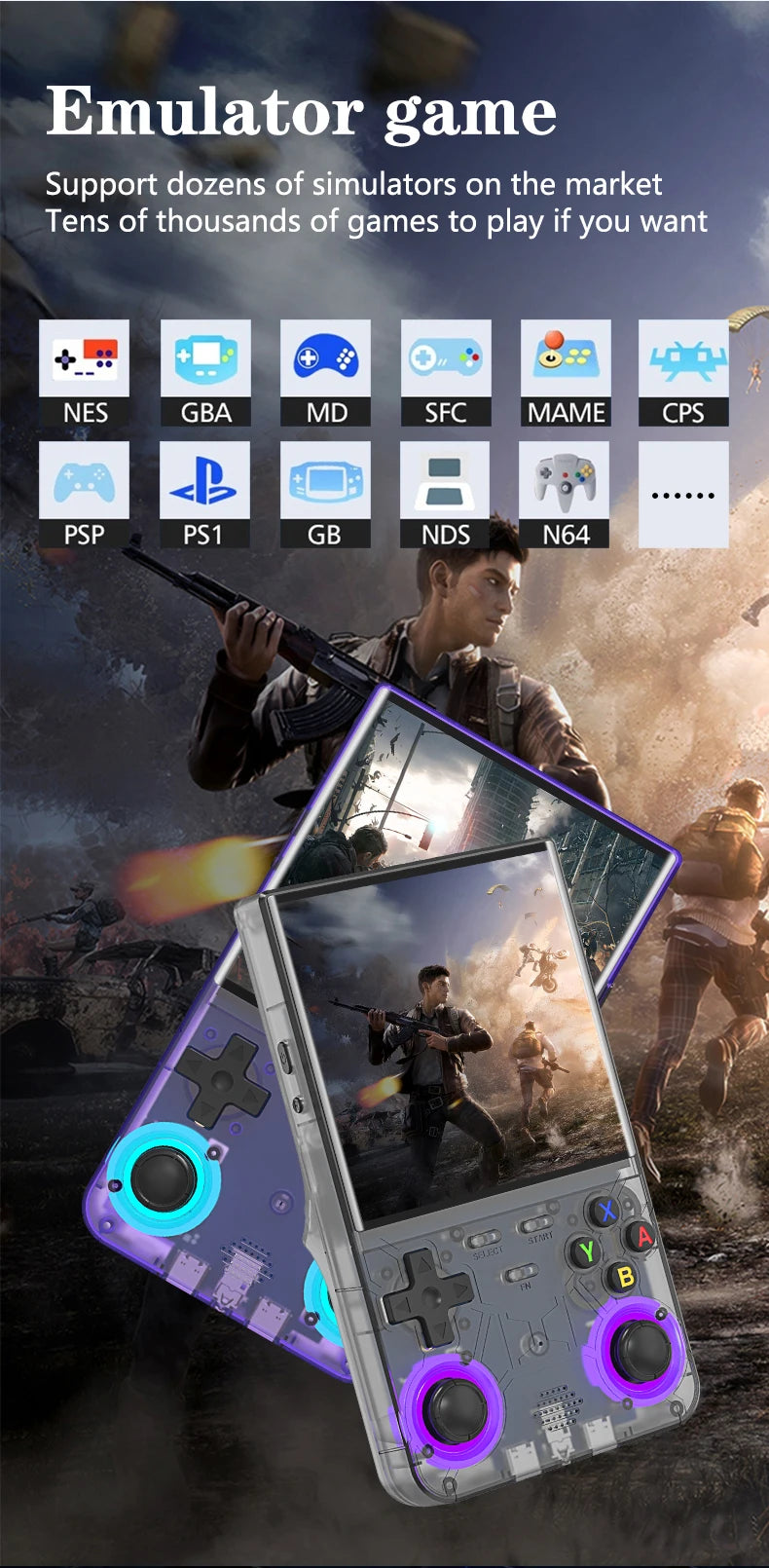 R36 Ultra Console Portable Retro Game 4‘’ IPS Screen Handheld Game Players Emulator Pocket Video Player 64G/128G 20000+ Games